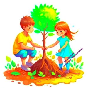 дети, садят дерево - О поступках плохих и хороших - классный час 5 класс