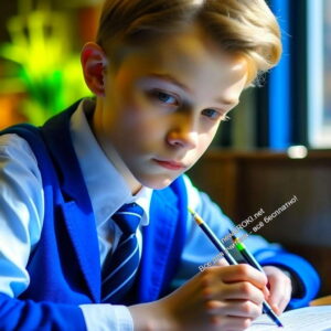 мальчик, ученик, тетрадь, ручка