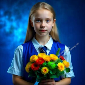 ученица, школа, букет, цветы - "Я - пятиклассник" - классный час