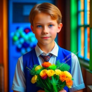 мальчик, ученик, 5 класс, цветы, букет - "Я - пятиклассник" - классный час