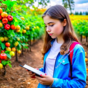 ученица, яблочный сад, агроном