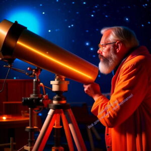 астроном, телескоп, ночное небо, наблюдение
