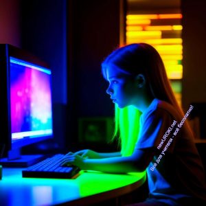 девочка, компьютер, игры, играет