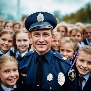 полицейский, дети, школьники