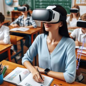 очки, виртуальная реальность, урок, ученики, учительница