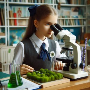 девочка, ученица, микроскоп, лабораторная, биология, школа