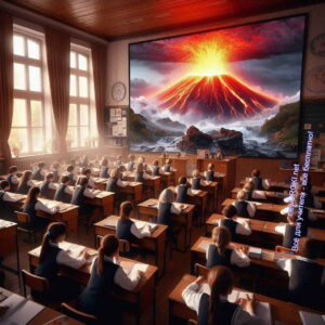 урок, класс, дети, извержение вулкана