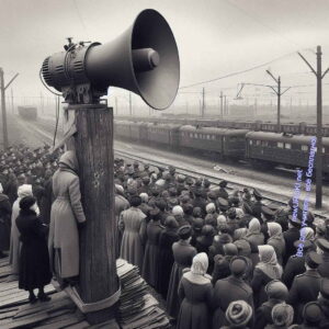 громкоговоритель, люди, 1941, война, слушают