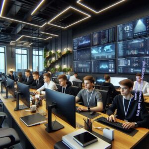 Офис и сотрудники компьютерной дизайнерской компании