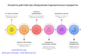 Инфографика: Алгоритм действий при обнаружении подозрительных предметов Инфографика: Алгоритм действий при обнаружении подозрительных предметов
