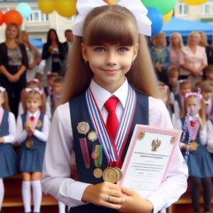 Девочка с медалями награждена грамотой