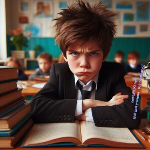 Плохой и злой школьник с недовольным выражением лица - ученик 5 класса