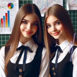 Две ученицы радуются и довольны своим успехам учебного года
