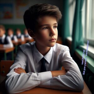 Обычный школьник - мальчик со средним уровнем мотивации, молчаливый