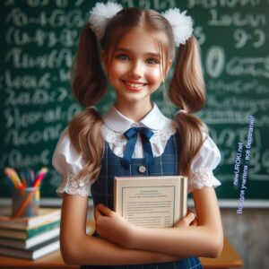 Девочка отличница в классе - улыбается, простой и добрый характер