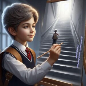 Мальчик рисует лестницу успеха