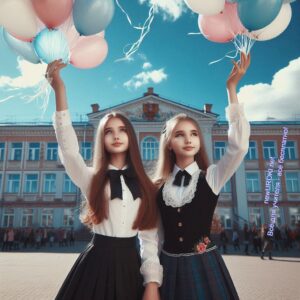 Девочки шестиклассницы запускают шары в летнее небо