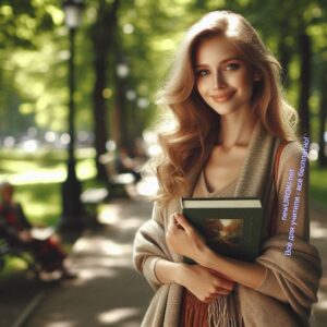 Спокойная учительница на прогулке в парке
