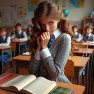 Скромная и застенчивая девочка - ученица со средними способностями в классе