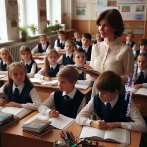 Учительница проводит урок с детьми в 5 классе - Родительское собрание №2 в 5 классе