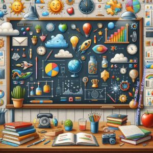 Школьная доска с разными типами и видами инфографики