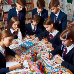 Ученики работают в группе - Стикеры на уроке
