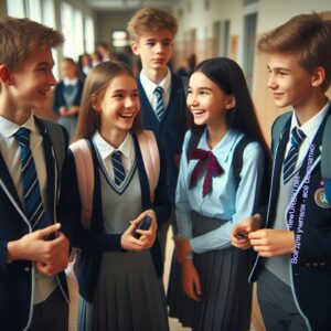 Семиклассники общаются и смеются в коридоре школы - Психолого-педагогическая характеристика 7 класса