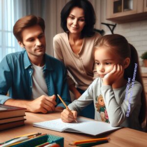 Родители и дочка делают уроки - Родительское собрание №2 в 5 классе
