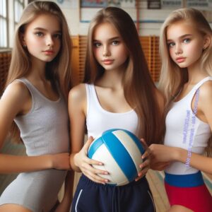 Девочки 8 класса на уроке физкультуры в спортзале