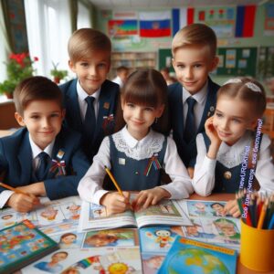 Ученики младших классов, дети выполняют задание по инфографике на уроке