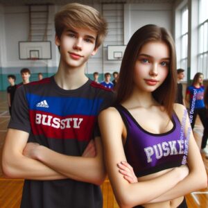 Ученики 9 класса в школьном спортзале, занимаются спортом