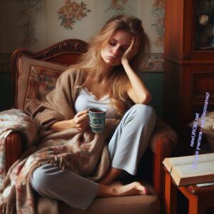 Уставшая мама сидит на кресле и пьёт чай - эмоциональное выгорание родителей