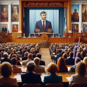 Выступление директора в актовом зале школы