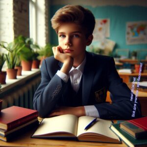 Задумчивый ученик восьмиклассник в классе - Родительское собрание №1 в 8 классе