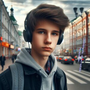 Подросток в наушниках идет по дороге в городе - опасность - Второе родительское собрание в 8 классе