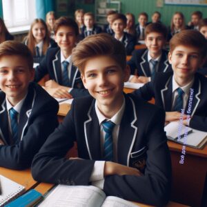Ученики в классе улыбаются